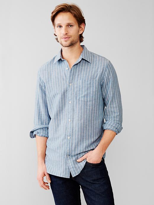 Image number 1 showing, Linen-cotton stripe shirt