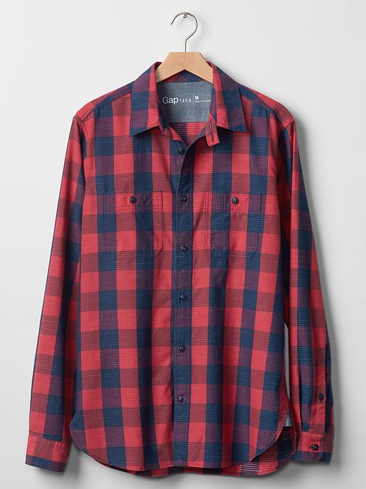 Image number 2 showing, 1969 indigo checkered worker shirt