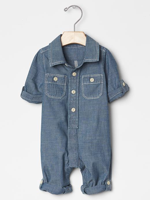 Image number 1 showing, Chambray roll-up one-piece