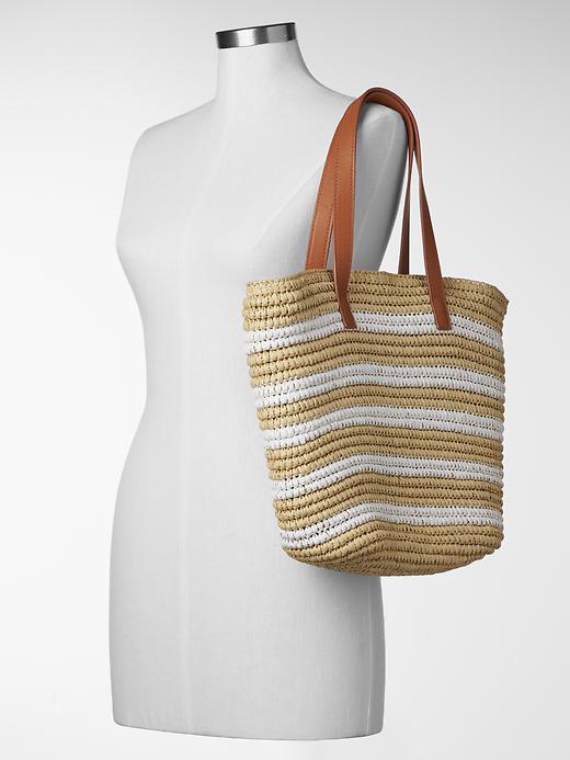 View large product image 2 of 2. Stripe straw tote