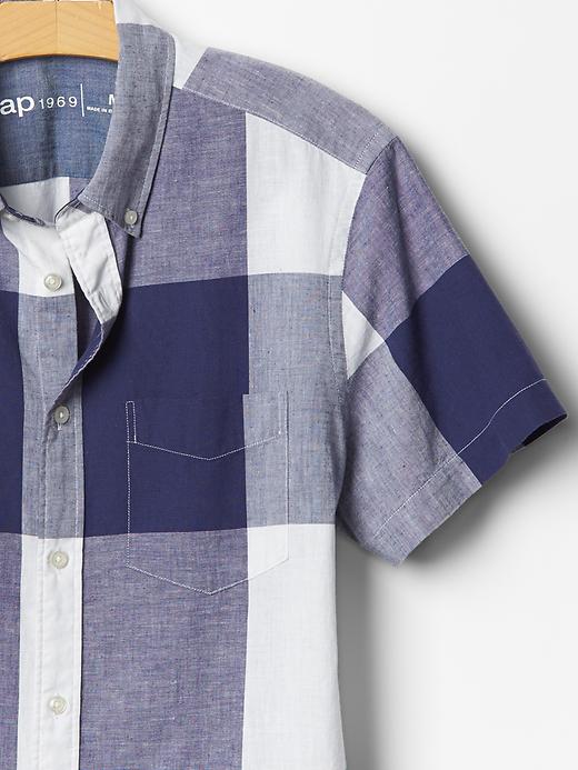 Image number 3 showing, Linen-cotton oversized checkered shirt