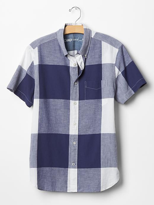 Image number 2 showing, Linen-cotton oversized checkered shirt