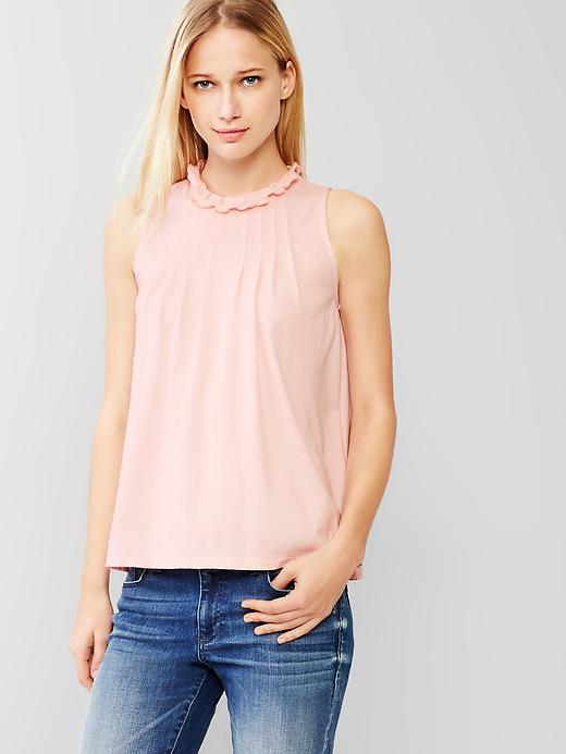 Image number 1 showing, Ruffle-neck pleated tank