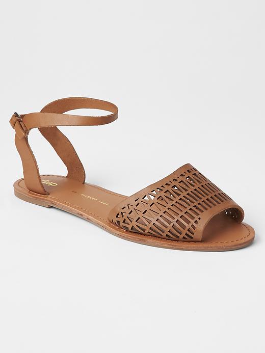 View large product image 1 of 1. Perforated leather sandals