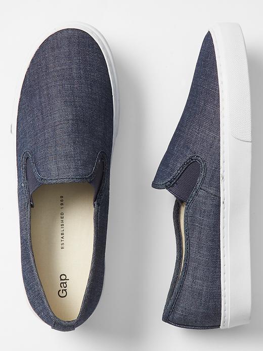 Image number 2 showing, Chambray slip-on sneakers