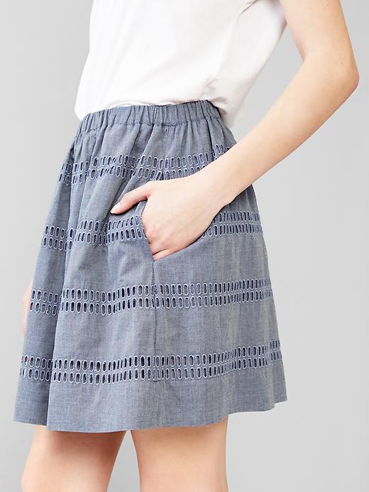 Image number 3 showing, Indigo eyelet-stripe skirt