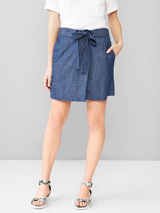 Image number 1 showing, Chambray tie-waist skirt