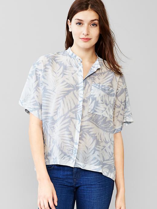 Image number 3 showing, Collarless palm print shirt