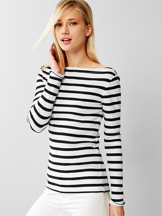 View large product image 1 of 1. Modern stripe boatneck tee