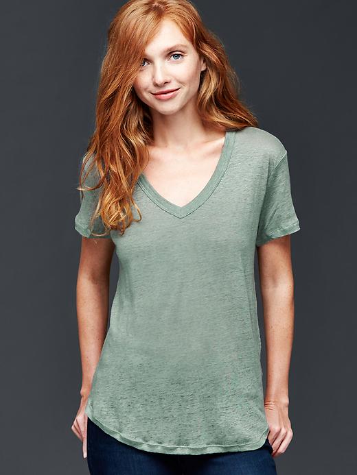 View large product image 1 of 1. V-neck linen tee