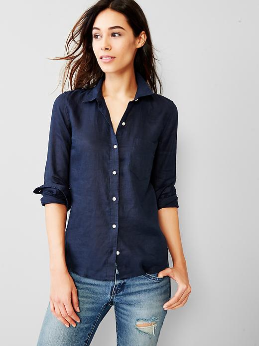 Image number 4 showing, Fitted boyfriend linen shirt