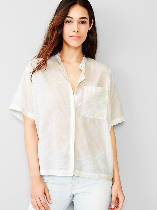 Image number 1 showing, Collarless palm print shirt