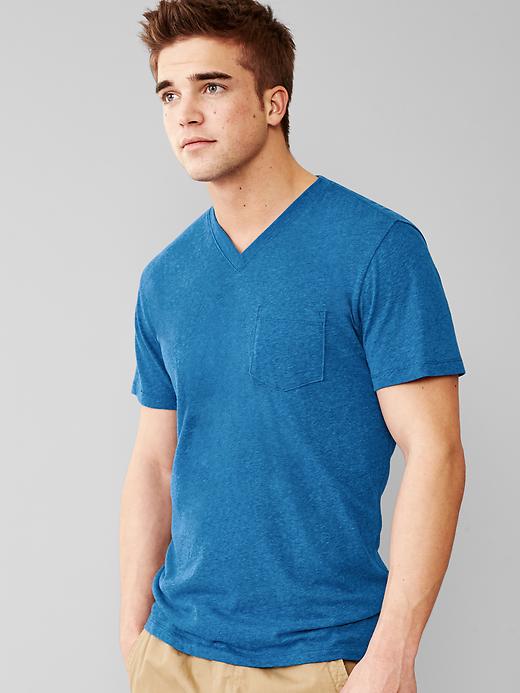 View large product image 1 of 1. Tri-blend V-neck pocket t-shirt