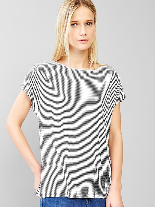 View large product image 1 of 1. Fluid stripe hi-lo tee