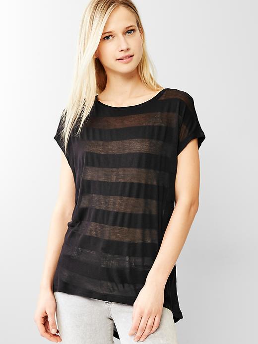 View large product image 1 of 1. Fluid shadow-stripe hi-lo tee
