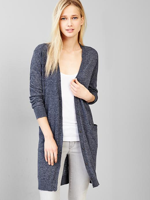 View large product image 1 of 1. Long V-neck cardigan
