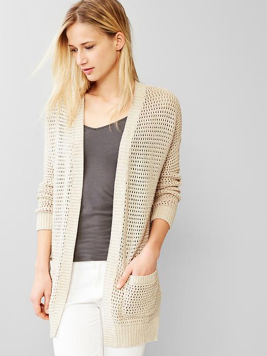 View large product image 1 of 1. Mesh open-front cardigan