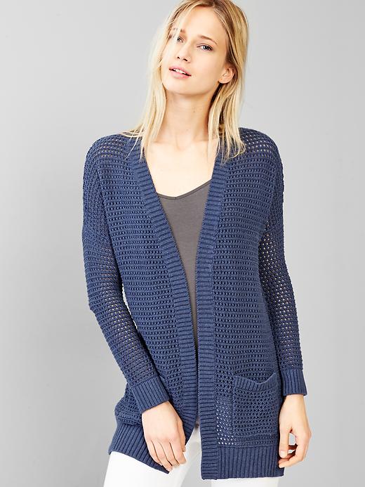 View large product image 1 of 1. Mesh open-front cardigan