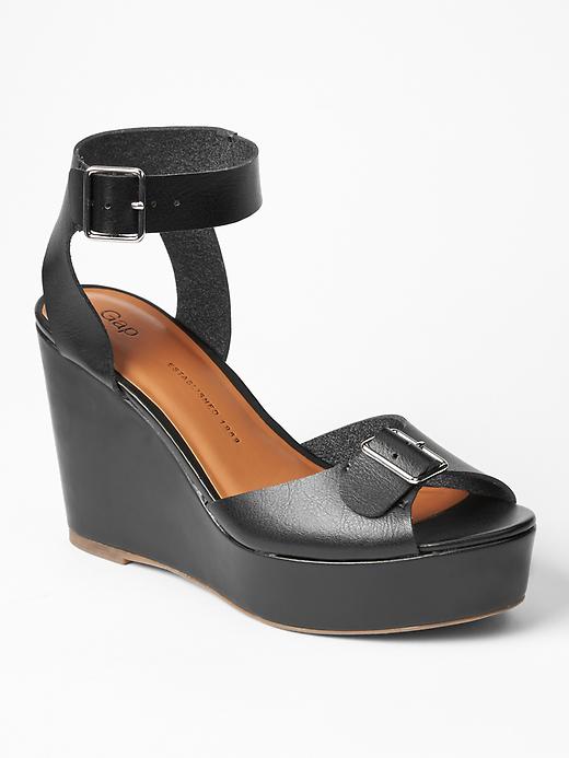 View large product image 1 of 1. Leather buckle wedges