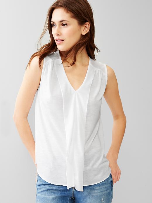 View large product image 1 of 1. Pleated V-neck tee