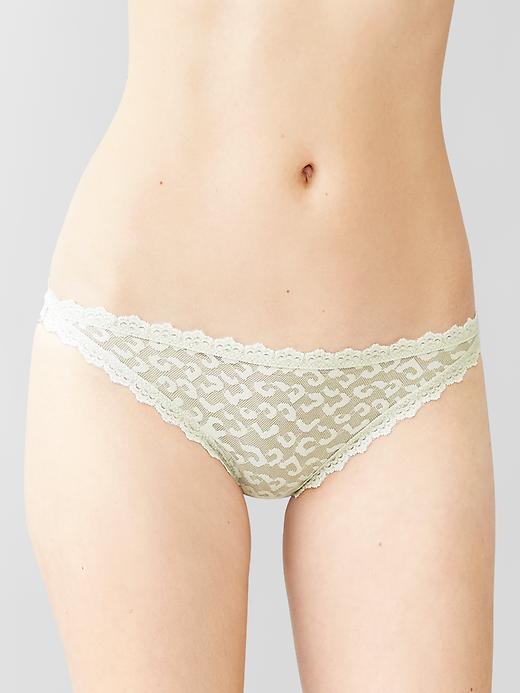 View large product image 1 of 1. Animal-print lacy thong