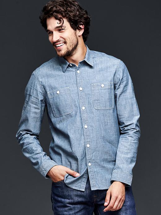 Image number 1 showing, Chambray iconic worker shirt