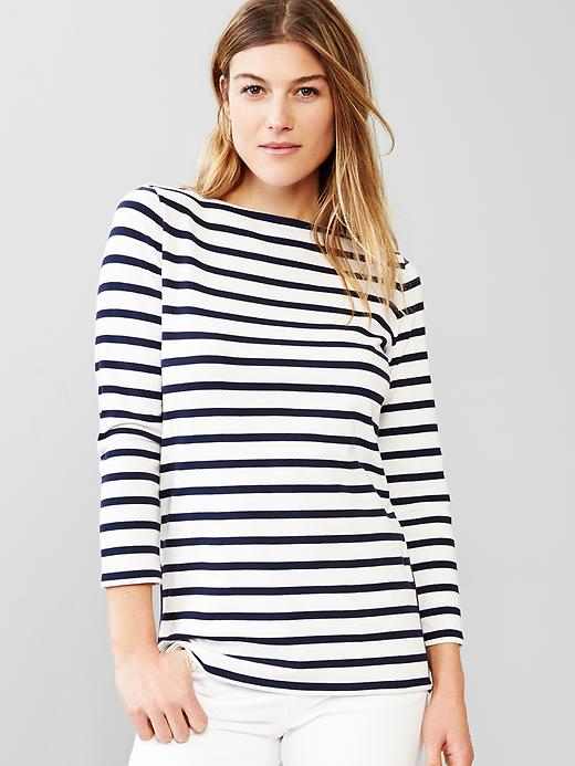 View large product image 1 of 1. Stripe side-zip boatneck tee