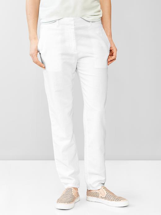 View large product image 1 of 1. Broken-in-straight linen pants