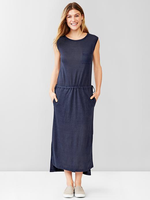 View large product image 1 of 1. Linen drawstring midi dress