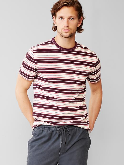 Image number 1 showing, Lived-in multi-stripe pocket t-shirt