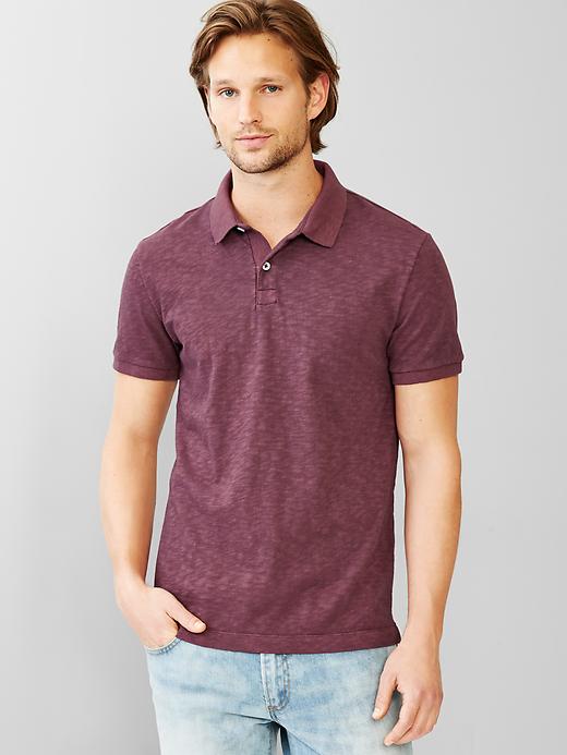 View large product image 1 of 1. Garment-dye slub polo