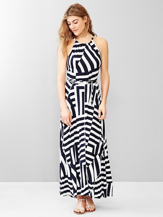 View large product image 1 of 1. Stripe panel maxi dress