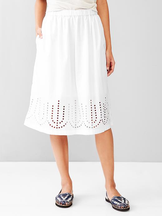 View large product image 1 of 1. Laser-cut midi skirt