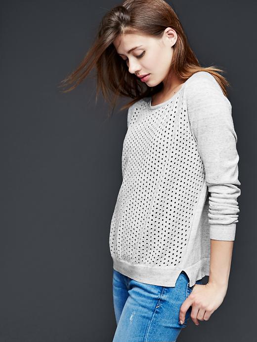 Gap Women Eyelet Front Sweater Size S Petite - Heather Grey Icon