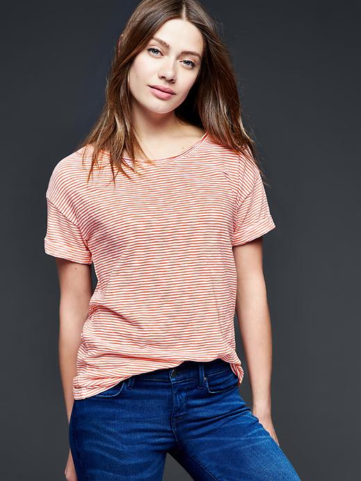 View large product image 1 of 1. Stripe roll-sleeve tee