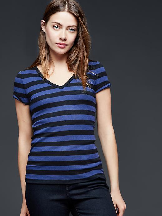 View large product image 1 of 1. Modern stripe V-neck top
