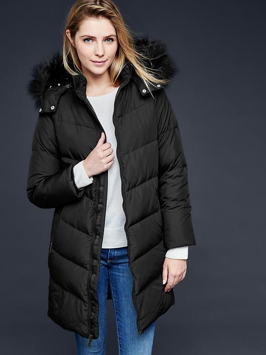 Image number 1 showing, Faux fur-collar chevron down puffer jacket