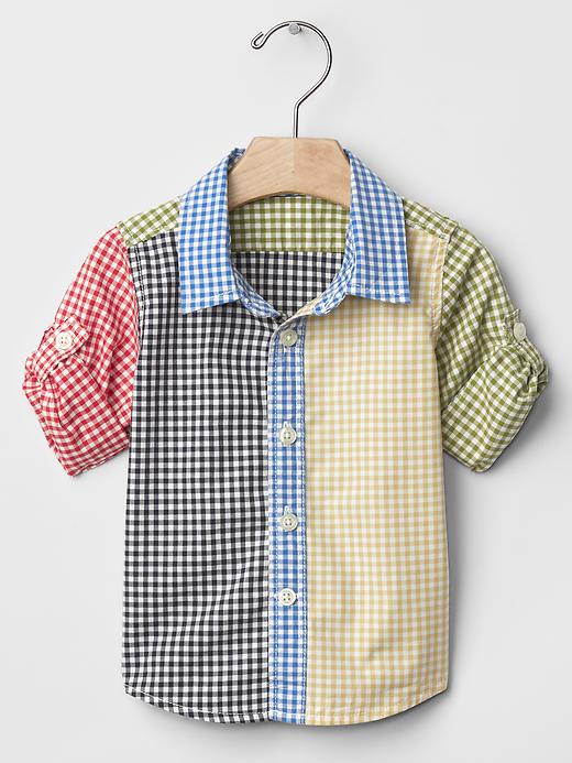 Image number 1 showing, Mixed plaid roll-up shirt