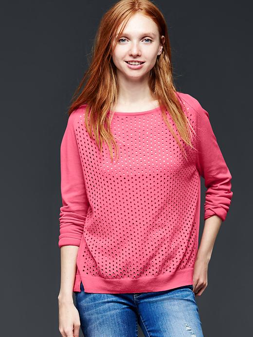 Image number 1 showing, Cotton eyelet-front sweater