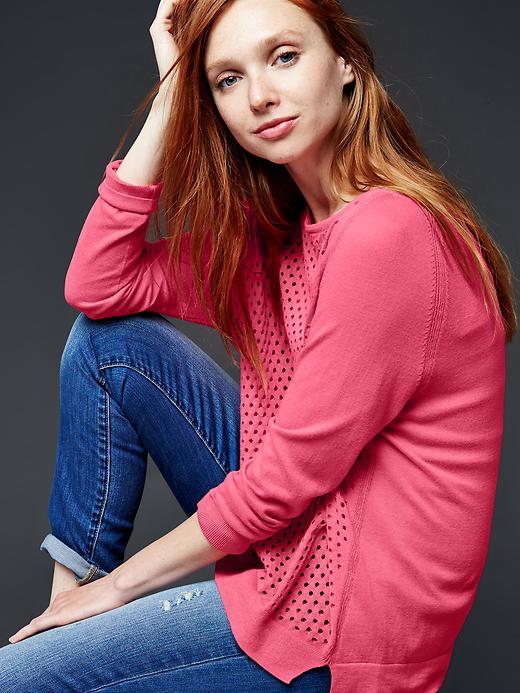 Image number 3 showing, Cotton eyelet-front sweater