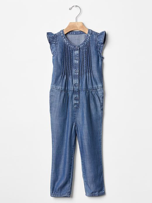 Image number 1 showing, Chambray pleated romper
