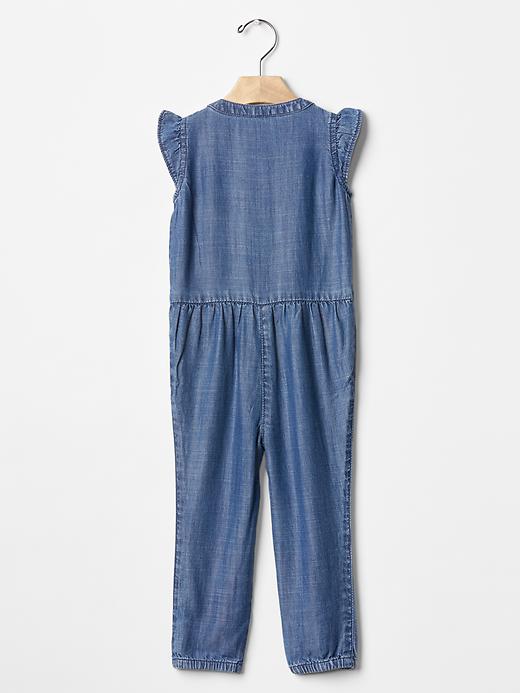 Image number 2 showing, Chambray pleated romper