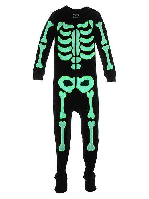Image number 3 showing, Halloween glow-in-the-dark bones sleep footed one-piece.