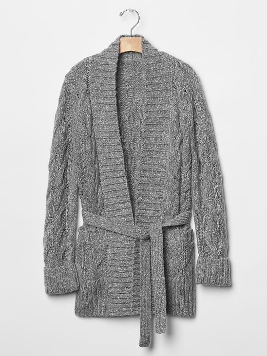 View large product image 1 of 1. Cable tie-belt sweater coat