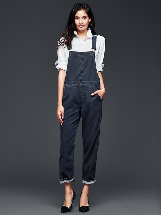 Image number 1 showing, 1969 denim high-low cropped overalls