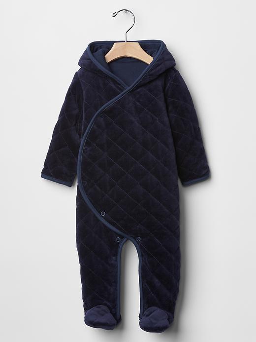 Image number 1 showing, Quilted velour footed one-piece