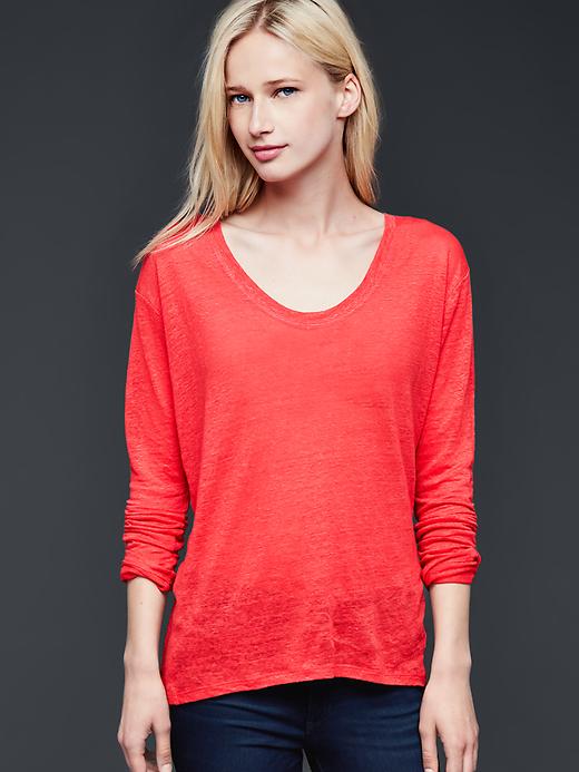 View large product image 1 of 1. Linen scoop neck tee