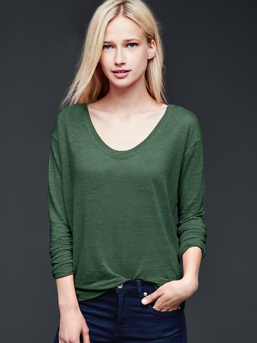 View large product image 1 of 1. Linen scoop neck tee