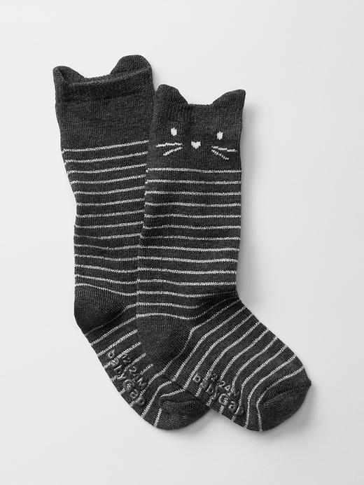 View large product image 1 of 1. Toddler Stripe Cat Knee High Socks