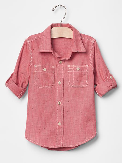 View large product image 1 of 2. Nepped convertible chambray shirt